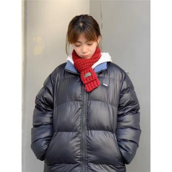 韓版毛線圍巾女冬季純色百搭手工針織時尚保暖紅色百搭小圍脖短款