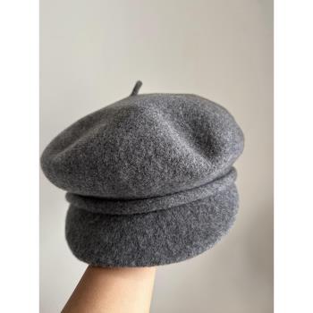 八角帽顯臉小韓版報童帽洋氣灰色秋冬女士畫家帽羊毛呢保暖貝雷帽