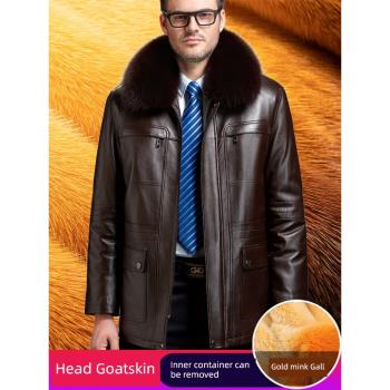 加厚中長款狐貍毛內膽保暖皮夾克