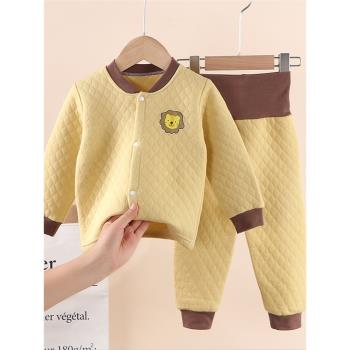 冬季棉質寶寶保暖加厚嬰兒服裝彩棉兒童長袖高腰護肚夾棉內衣套裝