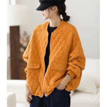 大碼女裝秋冬設計感小眾棒球服空氣棉加厚保暖夾克拉鏈開衫短外套