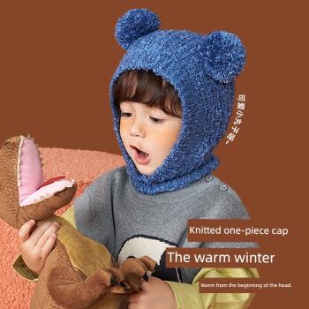 可愛秋冬季套頭寶寶護臉兒童帽子