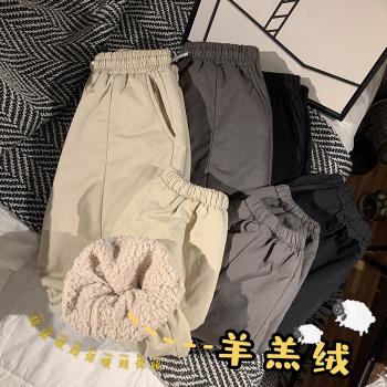 羊羔毛加絨加厚保暖九分休閑褲子