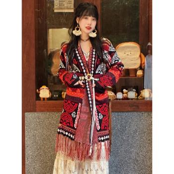 復古民族風異域風情毛衣女保暖度旅游穿搭開衫披風波西米亞針織衫