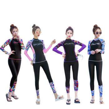 韓國21新款專業防曬速干運動長袖長褲顯瘦浮潛水母衣保暖游泳衣女