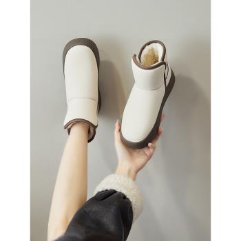2023冬季新款白色雪地靴女短筒韓版時尚加厚加絨保暖棉鞋厚底短靴