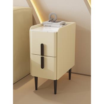 超極窄邊款設計感簡約現代法式奶油風實木迷你小型創意網紅床頭柜