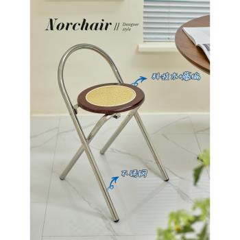 Norchair法式藤編餐椅中古侘寂風不銹鋼折疊椅復古靠背咖啡廳椅子