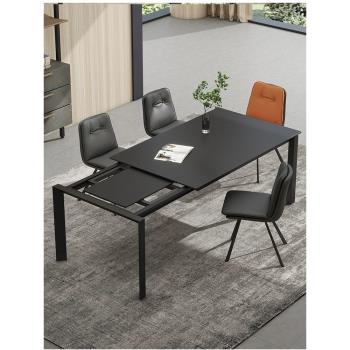 德利豐巖板拉伸餐桌多功能單邊拉伸小戶型簡約現代設計師黑色餐桌