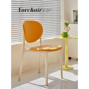 NORCHAIR法式奶油風靠背餐椅簡約家用洽談凳子奶茶店塑料加厚椅子
