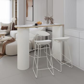現代風巖板白色吧臺桌簡約家用客廳羅馬柱鐵藝靠墻小玄關高腳桌椅