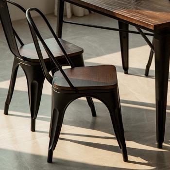 美式鄉村餐桌實木鐵藝方形飯桌簡約小方桌餐廳復古咖啡奶茶店桌椅