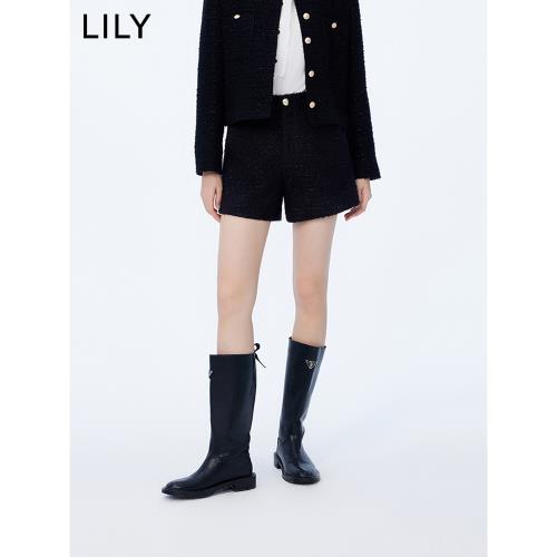 LILY2023冬新款女裝含綿羊毛氣質小香風顯瘦A字高腰闊腿休閑短褲