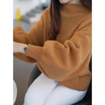 毛衣女2023秋冬季新款韓版半高領打底針織衫寬松套頭燈籠袖蝙蝠衫