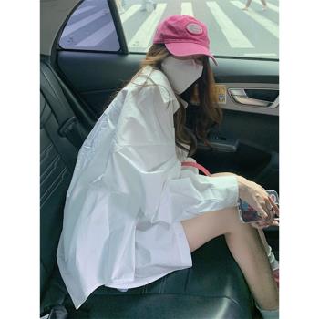夏日絕美法式中長款白色襯衫女春秋季2025年新款休閑寬松襯衣上衣