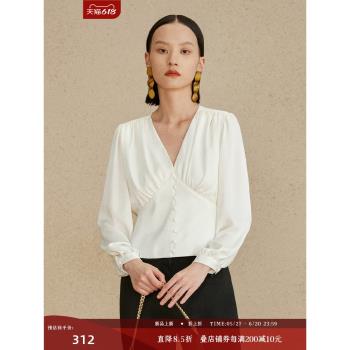 C+IMPRESS/西嘉法式輕奢宮廷風襯衫女長袖V領泡泡袖設計小資上衣