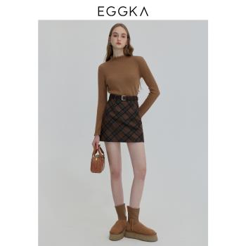 EGGKA 復古格紋半身裙長短兩款2023冬季爆款別致獨特設計感A字裙