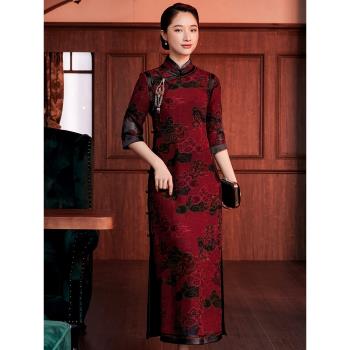 璽玥中國風香云紗七分袖傳統旗袍