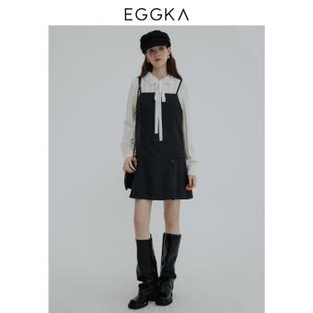 EGGKA 法式設計感修身襯衣2023秋冬時尚流行好看百搭蕾絲長袖襯衫
