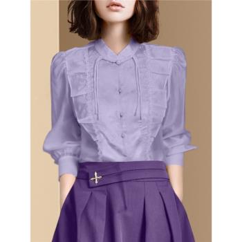 迪菲麗格名媛氣質紫色長袖襯衫