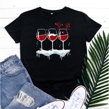 Wine Glass Christmas Women T-shirt 圣誕節女裝圓領T恤
