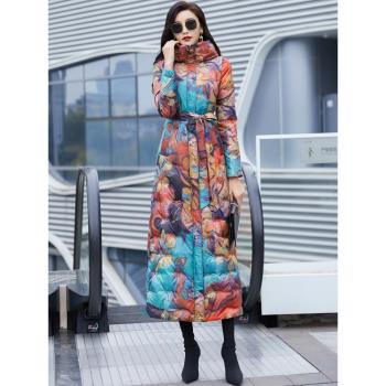 冬季羽絨服女2022新款時尚潮長款顯瘦加厚保暖過膝氣質外套白鴨絨