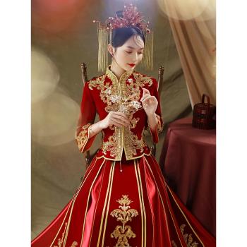 高檔秀禾服2025新款重工絲絨中式婚紗結婚嫁衣禮服新娘敬酒出閣服