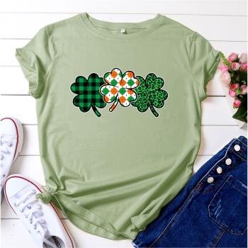 Women T-shirt Four-leaf clover 跨境歐美四葉草短女式袖T恤上衣