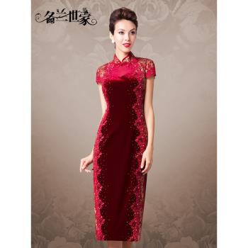 春秋女裝金絲絨禮服長款改良旗袍