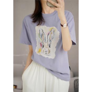 女裝3D印花T恤短袖上衣卡通兔子