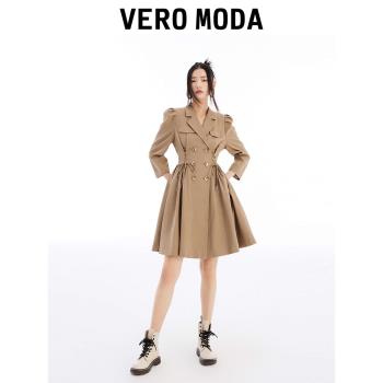 Vero Moda奧萊連衣裙子春季新款復古通勤時尚學院風綁帶西裝式