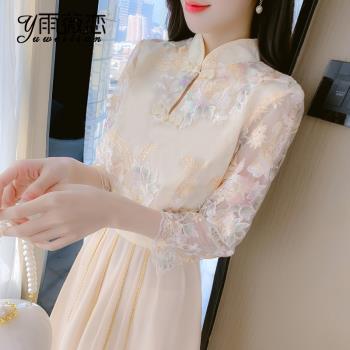 新中式雪紡連衣裙子夏季2025年新款旗袍女裝七分袖小個子國風顯瘦