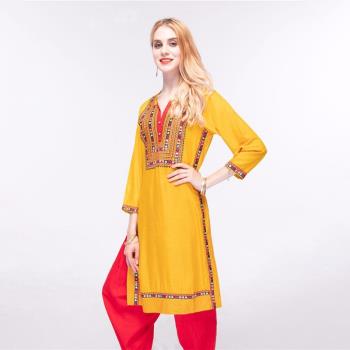 印度純棉輕薄透氣黃色傳統上衣