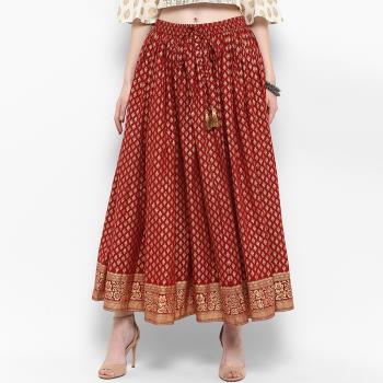 印度紅色休閑半身裙純棉均碼印花搭上衣燙金異域風民族風吸汗透氣