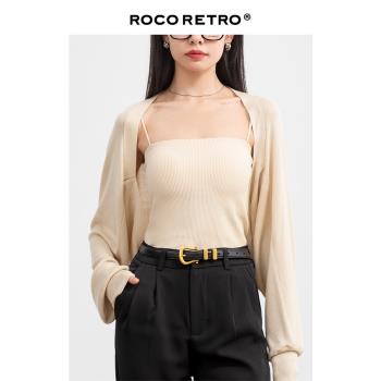 ROCO萊賽爾天絲針織開衫外套女春夏寬松慵懶風蝙蝠袖薄款防曬披肩