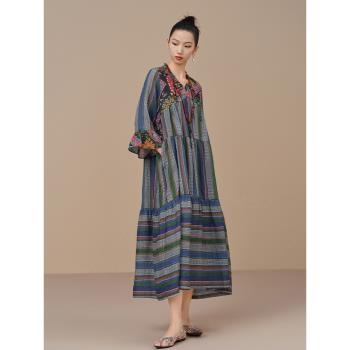 吉丘古兒民族風連衣裙異域復古文藝度假風中式設計感波普裙女裝夏