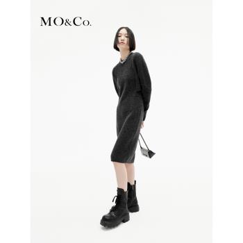 【綿羊毛×羊駝毛】MOCO2023冬新品裂口收腰針織連衣裙MBC4DRST01