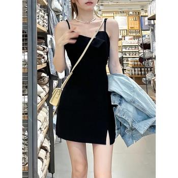 性感黑色吊帶連衣裙子女夏季2023新款高級感修身氣質包臀a字短裙