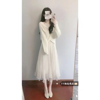 仙女半裙小個子女2025夏季裙子新款白色紗裙不規則長裙網紗半身裙