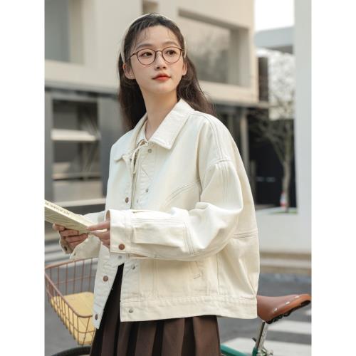白色牛仔短外套秋季新款2025女裝寬松簡約chic小個子百搭夾克上衣