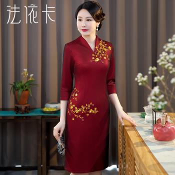 媽媽婚宴禮服春季改良旗袍連衣裙婚禮喜婆婆裝中年結婚高貴小個子