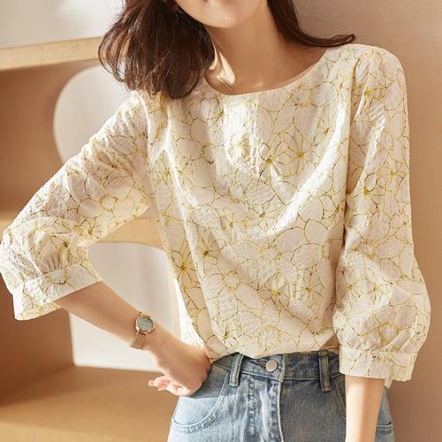 七分袖碎花雪紡衫女2025春夏新款設計感小眾秋季洋氣高端別致上衣