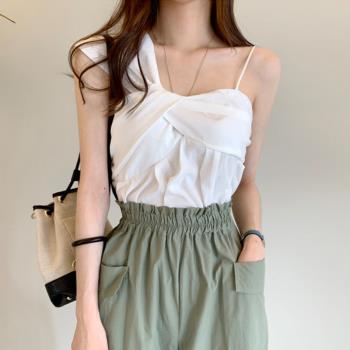 韓國chic夏季氣質百搭露肩不對稱設計感小眾修身外穿吊帶背心女