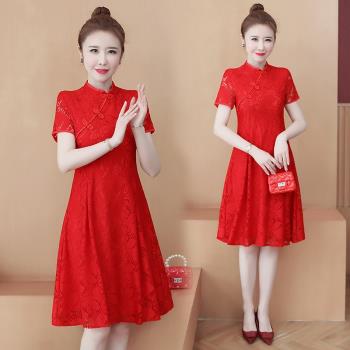旗袍連衣裙新款顯瘦中國風蕾絲