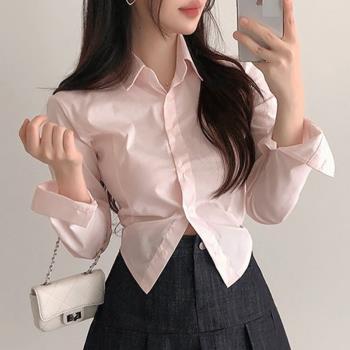 韓國東大門新款簡約百搭氣質性感單排扣修身顯瘦長袖襯衫上衣女