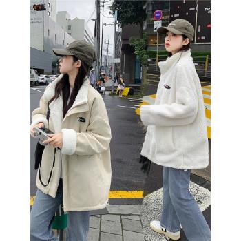 兩面穿棉服女冬季新款學生2023韓版棉衣立領雙面穿羊羔毛絨外套厚