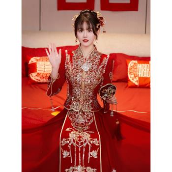 重工秀禾服新娘2023新款結婚新中式嫁衣出閣婚服出嫁敬酒禮服冬季
