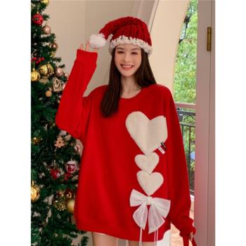 新年衣服大碼紅色衛衣女小眾設計感秋冬季加絨加厚oversize外套潮