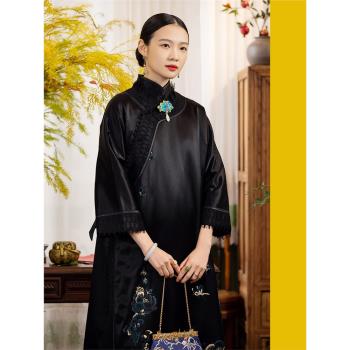 GD612經典黑夏姿繡花中式旗袍