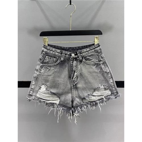灰色乞丐破洞牛仔短褲女2025夏季高腰顯瘦A字闊腿褲辣妹毛邊熱褲